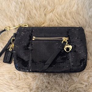 COACH Audrey Sequins Small Front Pocket Wristlet black